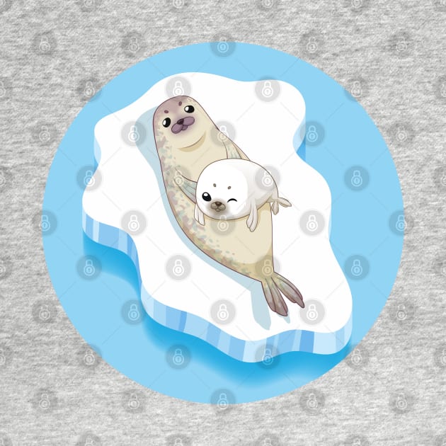 Cute seals family cartoon character design. vector Illustration. by tomodaging